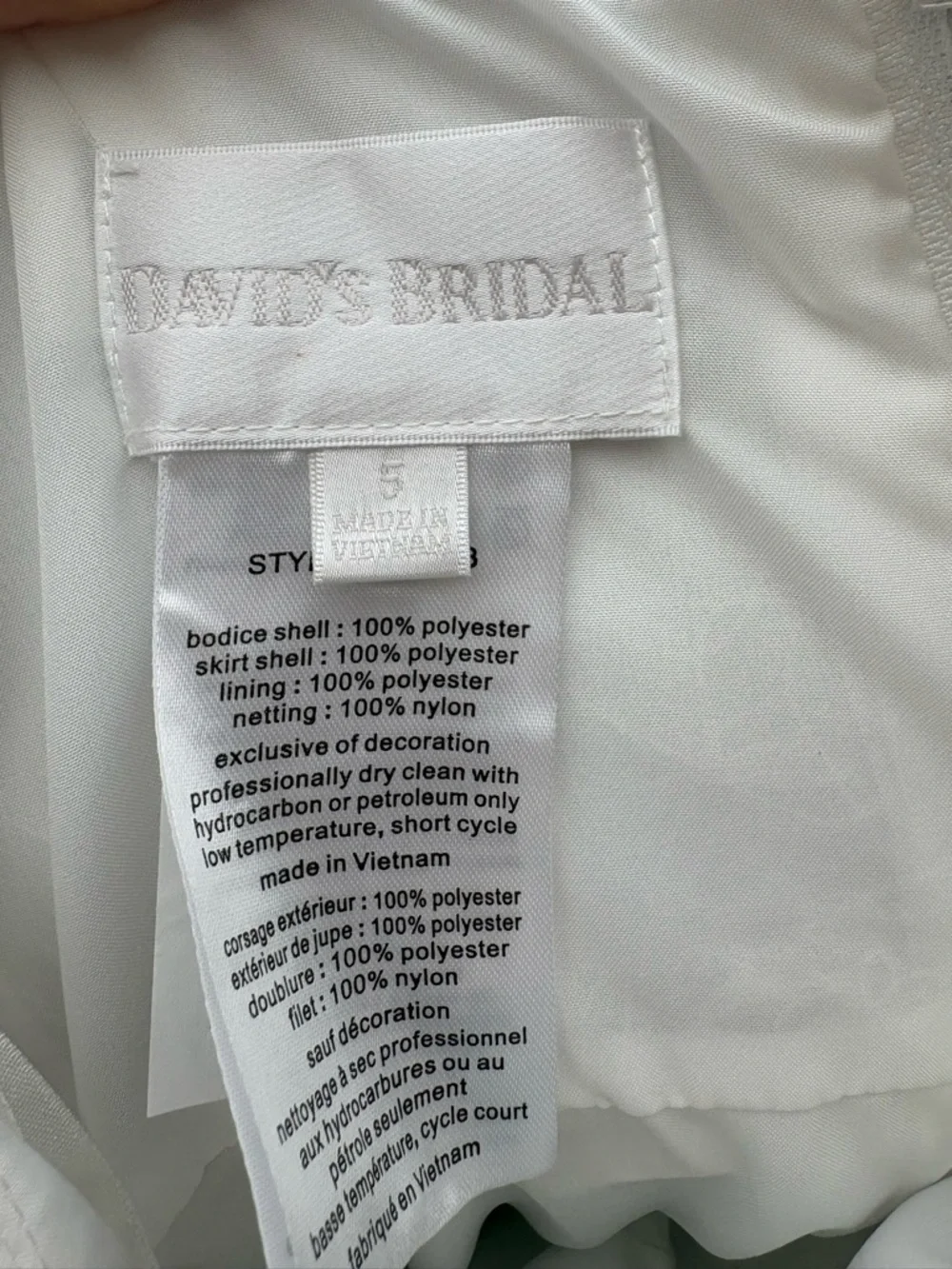David's Bridal White Satin-Look Dress Label - Picture 2 of 5